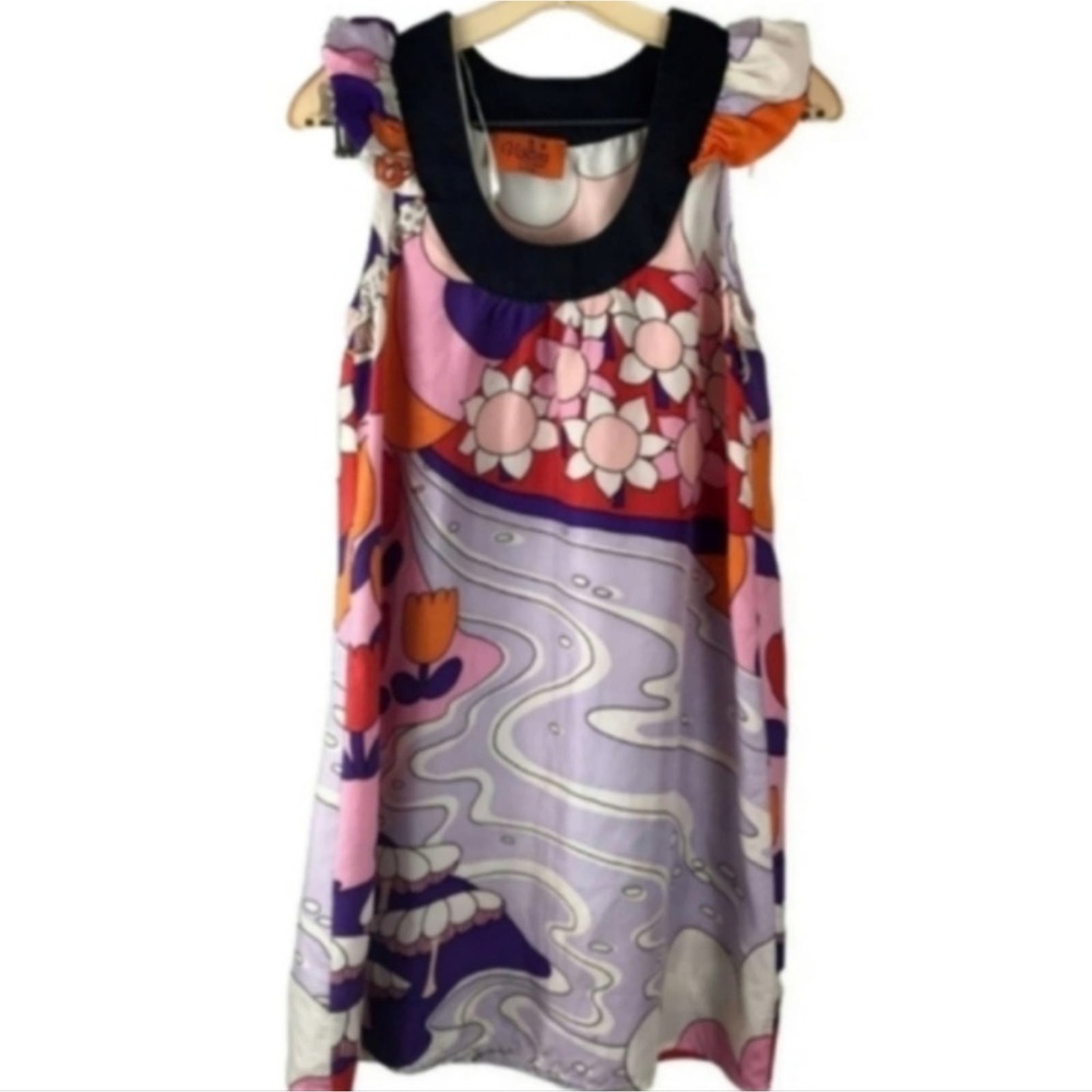 Voom by Joy Han vintage 70s Psychedelic 100 percent silk floral mushroom dress